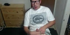 Cute nerdy boy cum to face on webcam