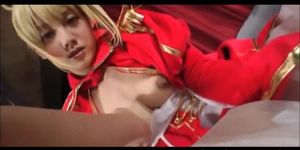 Sinful jap blonde cunt teased and rubbed in cosplay vid