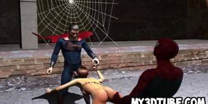 3D babe double teamed by two horny superheroes