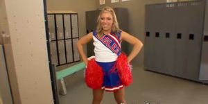 Blonde cheerleader teen fucked after blowjob