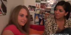 Blonde stripping and flashing her boobs at dorm room se