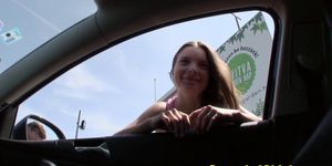 Hitchhiking petite hungarian receives drivers cumshot o