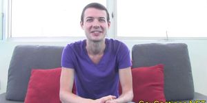 Skinny bloke wanks his thick cock at gaycastings