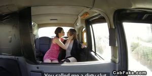 British lesbian amateurs licking in fake taxi
