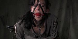 Spanked submissive drooling while gagged