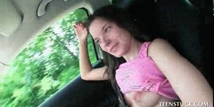 Little teen flashing tits on her first sex ride