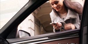 Brunette babe Kitana gets fucked in the back seat