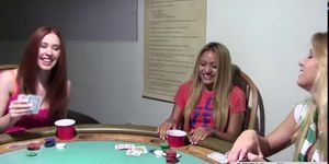 Hot and sexy coeds plays poker game in a naughty manner