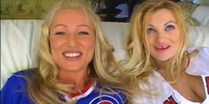 two cute blondes get DP and one swallows from two cocks