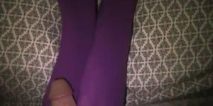 Cum on my girlfriend pantyhose feet!