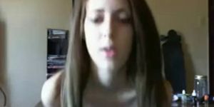 Amateur teen with big tits gives a blowjob