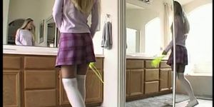 Perfect little schoolgirl gets her ass and pussy fucked