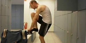 Sexy soccer player showing dick in changing room