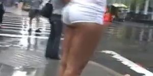 Teen In Tiny Wet White See-Through Shorts
