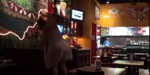 Big White Booty Flashing At Fast Food Place