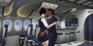 3D shemale stewardess getting a footjob from the pilot