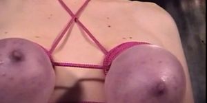 Blindfolded and bounded slave Catherine has her tits al