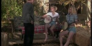 Banjo-playing blonde tramps with nice tits are fucked b