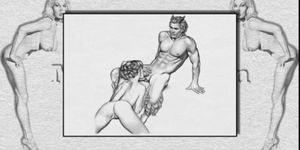Erotic Drawings of  Marc Blanton - Nymphs and Satyr