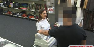 Amatuer latina stewardess gets banged at the pawnshop