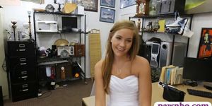 Babe pawns her wedding dress and railed by pawn keeper