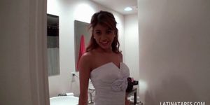 Latina hottie playing dress up shows sexy assets