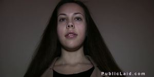 Stunning brunette fucks pov in public