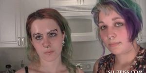 Nasty teen lesbians become pee sex slaves