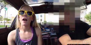 Tight blonde babe sells her car and fucked by nasty paw