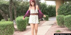 Outdoor stripping and masturbation for amateur redhead
