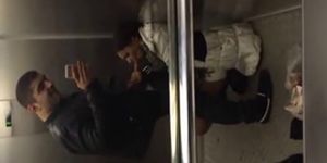 Nice girl is blowing cock in elevator
