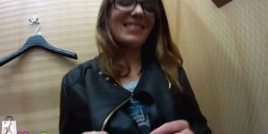 MallCuties Girl with glasses is sucking cock in changin
