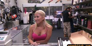 Big tits blonde babe railed by pawn guy in the pawnshop