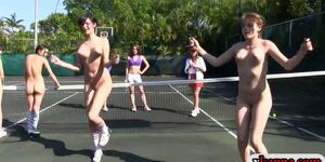 Horny pledges make out with the sisters in tennis field