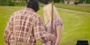 Blonde ex-wife outdoor forest fuck in this funny video