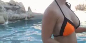 Hot Bikini Blonde Playing Outside In Pool