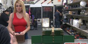 Blonde woman with big tits gets pounded by pawn keeper
