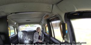 Scotish blonde bangs in London fake taxi