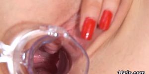 Kissable nympho is gaping narrow snatch in close up and