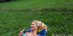 Sexy blonde eurobabe nailed in the park for a few bucks