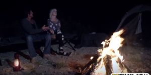 Nasty tattooed blond babe gets fucked near the bonfire