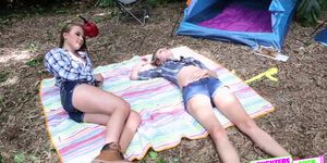 Horny Alyssa and Haley spreads their long legs