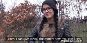 Pretty Czech student bangs in forest pov for money