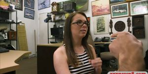 Brunette babe with glasses gets boned by nasty pawn man