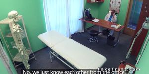Busty nurse flashing cunt to doctor in office