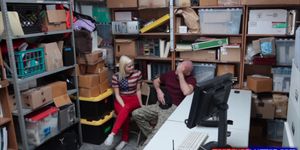 Gf blonde Madison Hart has to fuck security guard in fr
