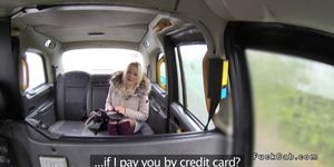 Fit blonde without money bangs in cab