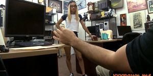 Skinny blonde babe with glasses gets nailed by pawn man