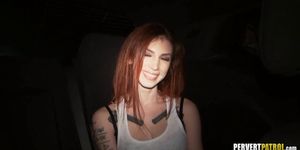 Redhead Hottie in Car with Tattoos