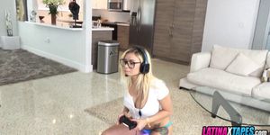 Blonde Girlfriend enjoys video games and Cock